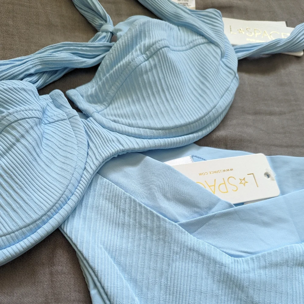 L*Space Camellia Court Bikini Set Sky Blue